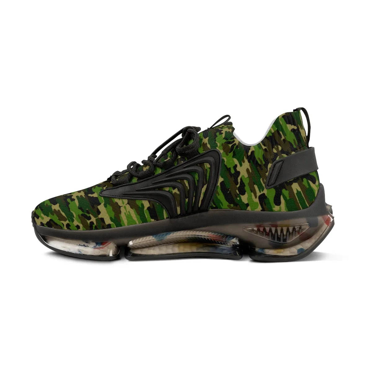 Green Camo Print Men's Shoes, Green Camouflaged Army Print Comfy Men's Mesh Sports Sneakers