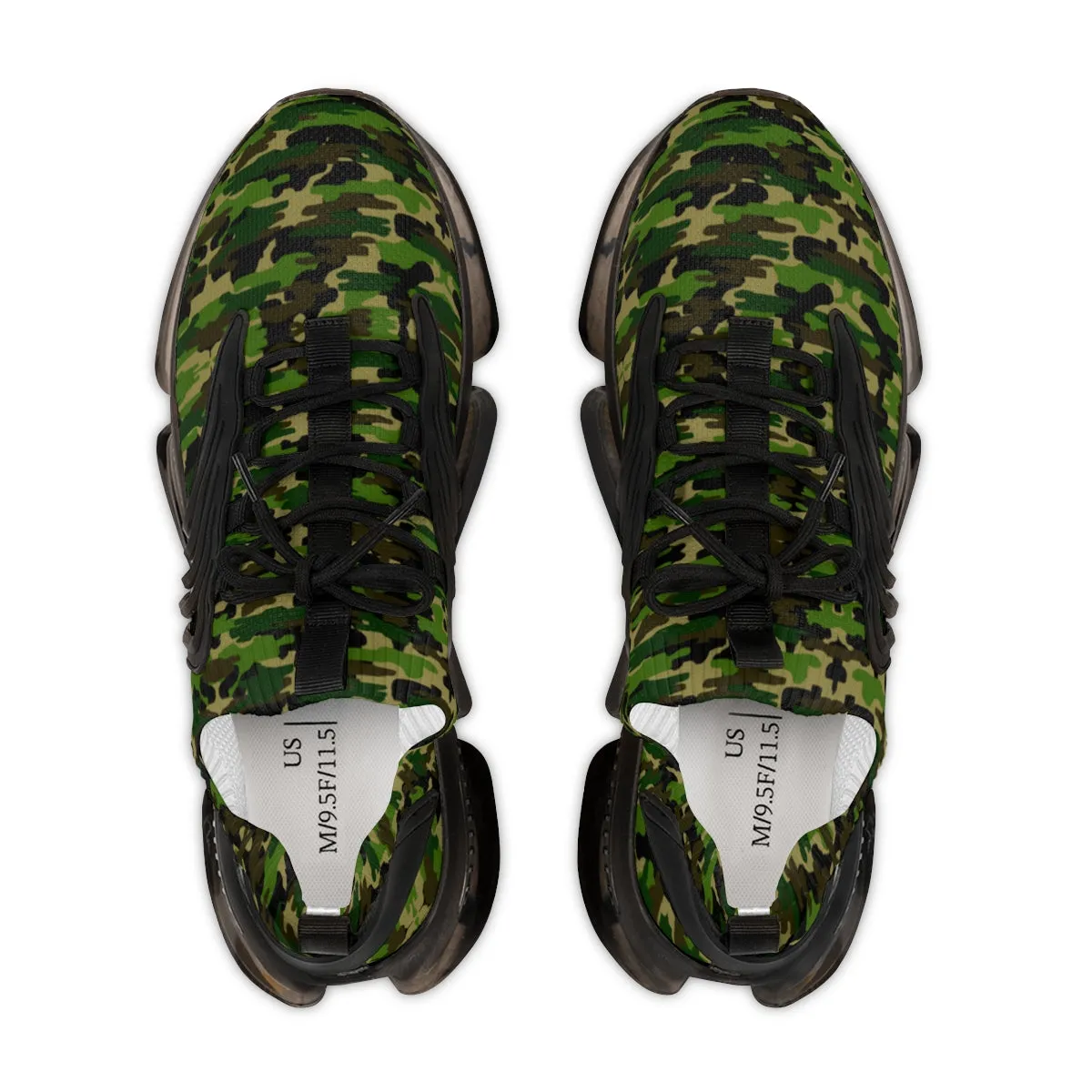 Green Camo Print Men's Shoes, Green Camouflaged Army Print Comfy Men's Mesh Sports Sneakers