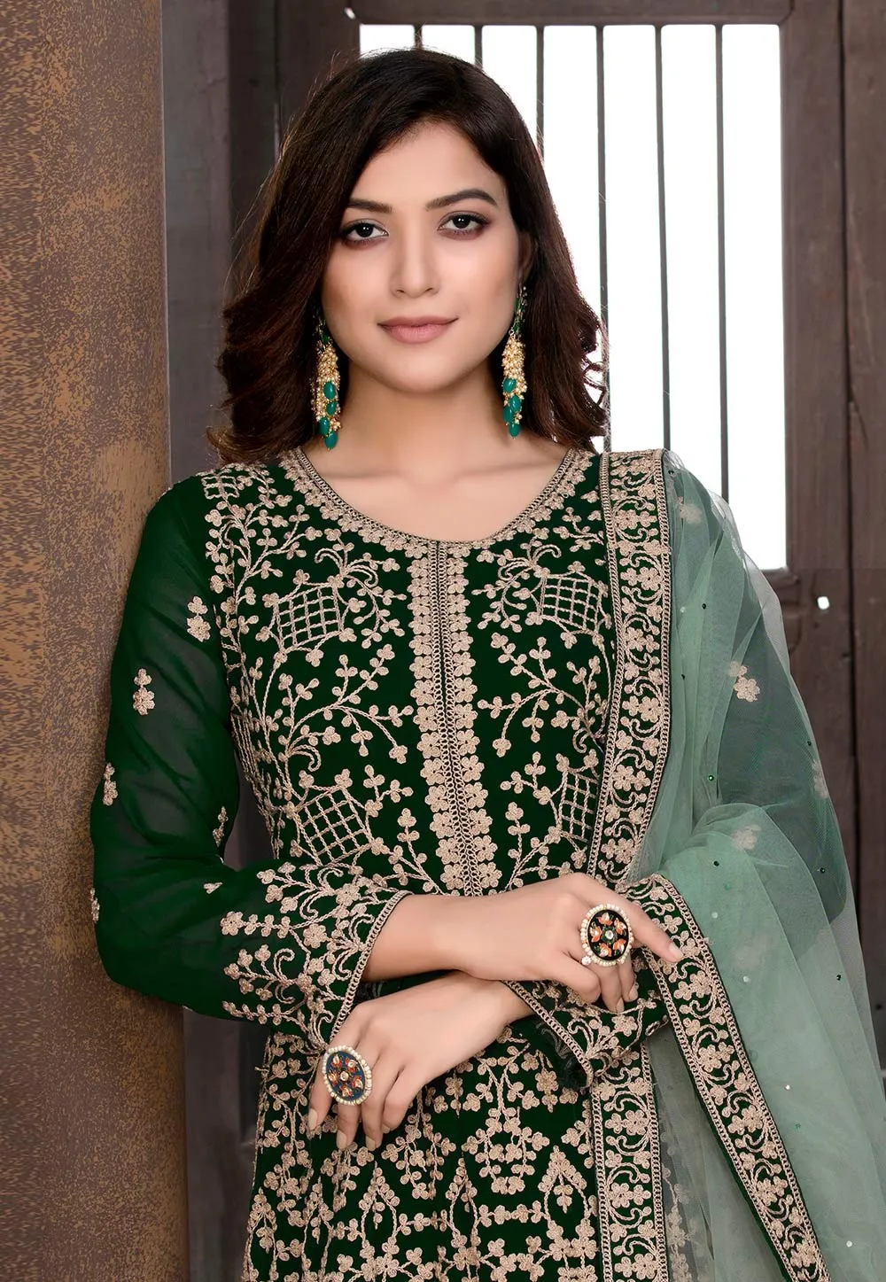 Green Ethnic Embroidered Wedding Anarkali Suit