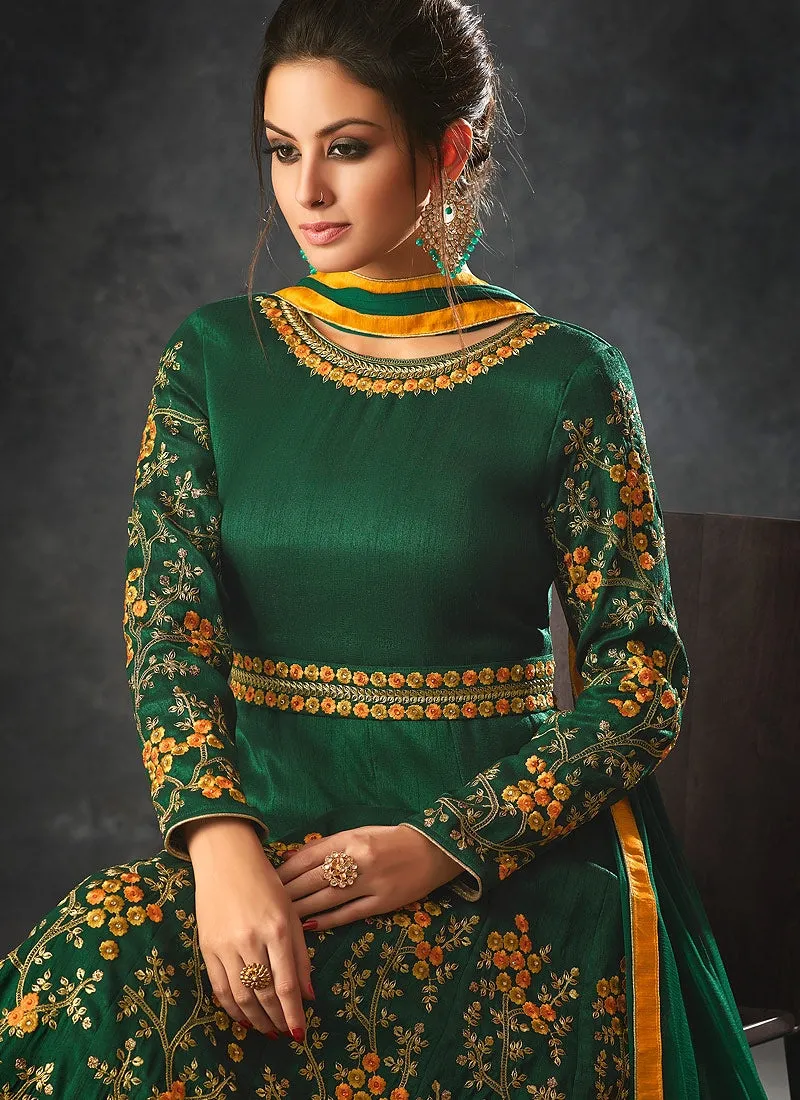 Green Glam With Floral Embroidered Flared Anarkali Suit