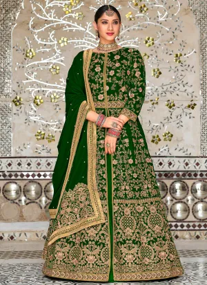 Green Zari Embroidered Slit Style Wedding Lehenga