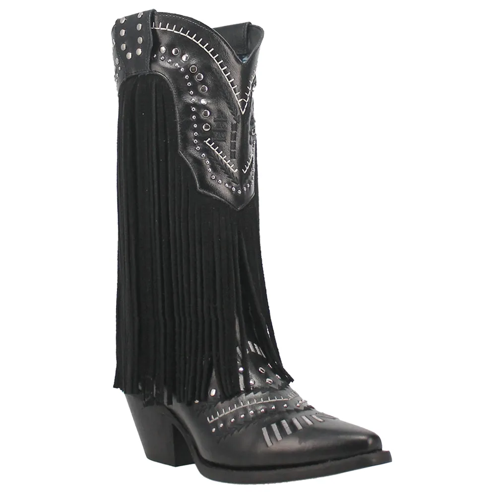 Gypsy Embroidery Studded Fringe Snip Toe Cowboy Boots