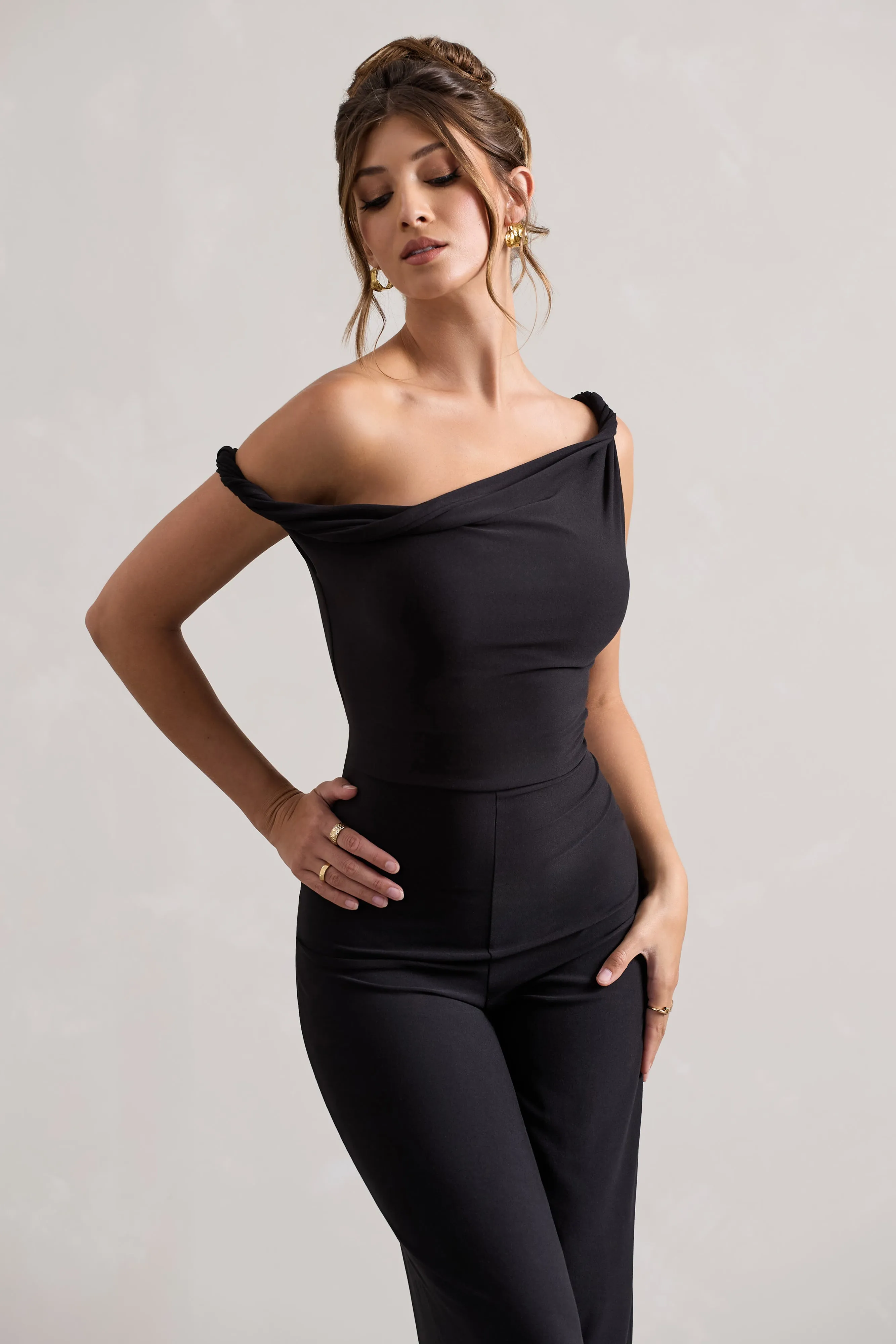 Hayes | Black Twisted Asymmetric Wide-Leg Jumpsuit