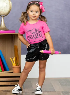 Hello Preschool Sequin Short Set