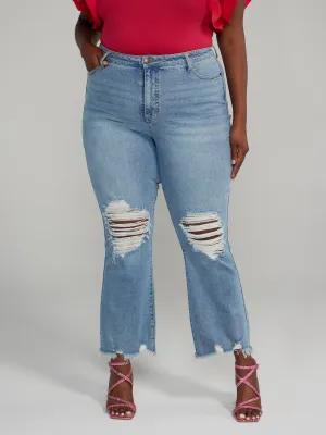 High Rise Destructed Flare Jeans - Tall Inseam