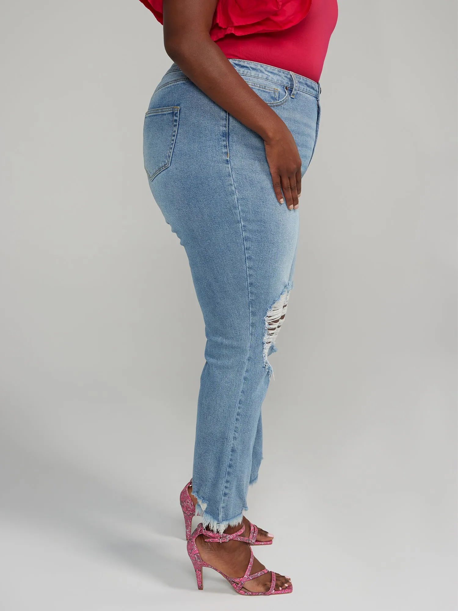 High Rise Destructed Flare Jeans - Tall Inseam