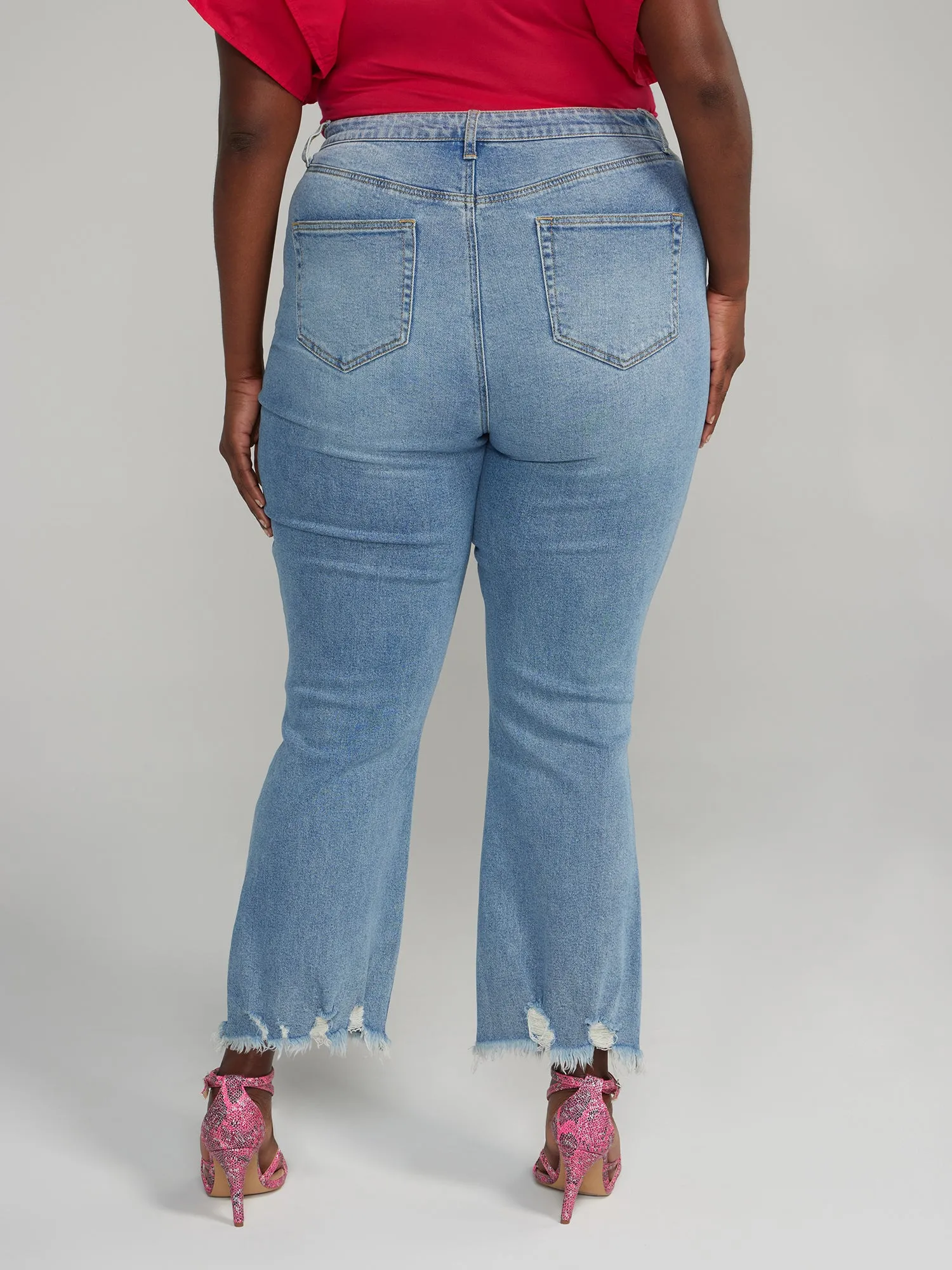 High Rise Destructed Flare Jeans - Tall Inseam