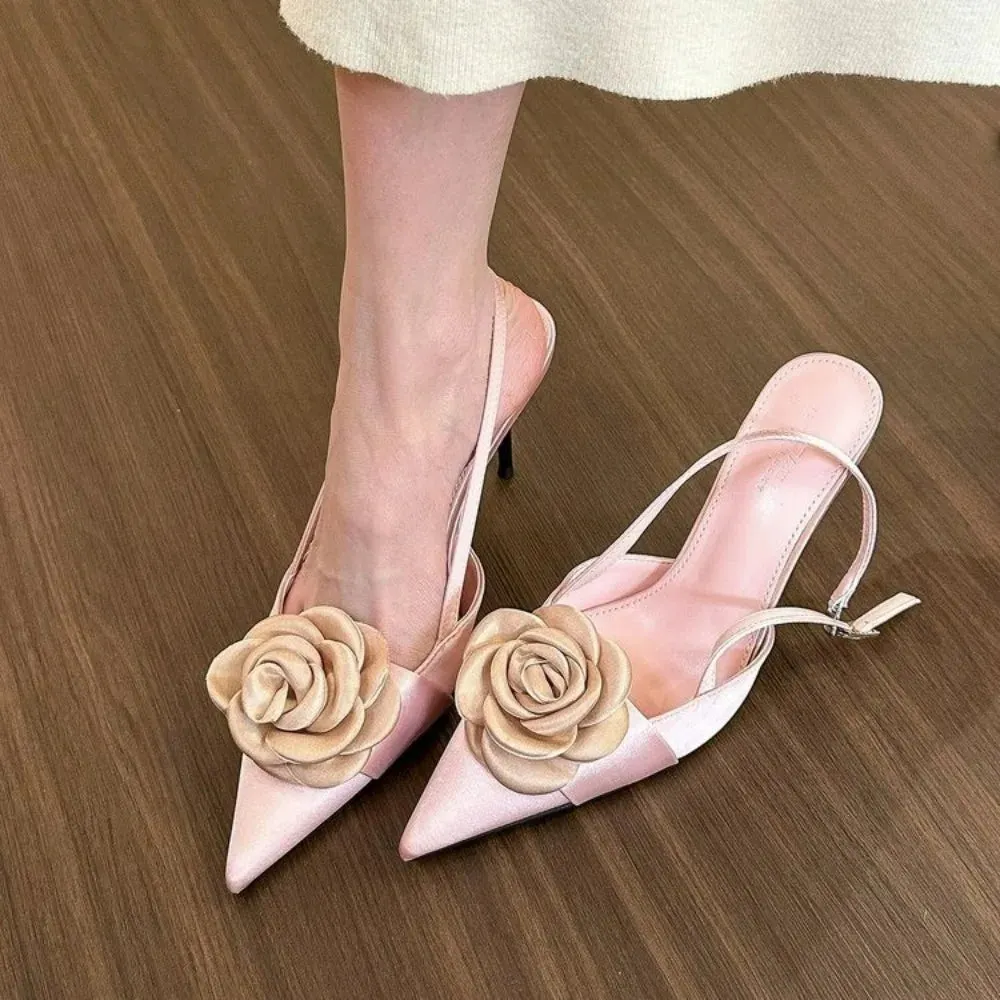 Hnzxzm New Flower Sexy Sandals Women Pointed Toe High Heels Shoes Fashion Summer Dress Eleglant Slippers Stilettos Mujer Slides Pumps