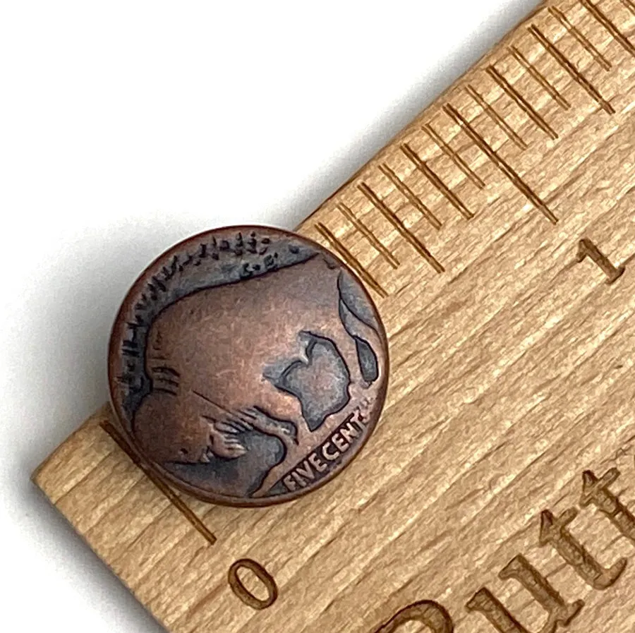 JUST 40 CENTS EACH, Buffalo Nickel Small Replica in Dark Copper Metal 5/8" / 15mm, Shank Back, #FJ-16