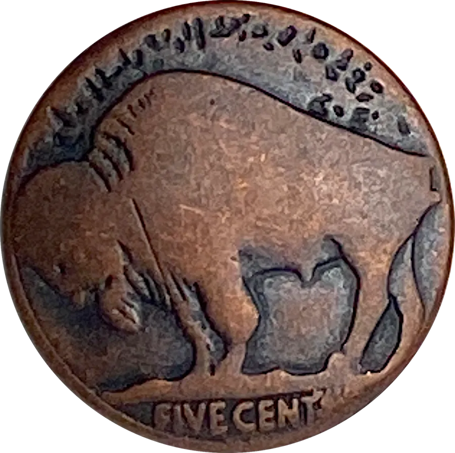 JUST 40 CENTS EACH, Buffalo Nickel Small Replica in Dark Copper Metal 5/8" / 15mm, Shank Back, #FJ-16