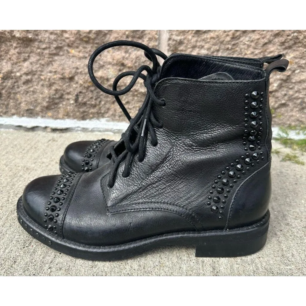 Just Juice Leather Studded Combat Booties - Size 37