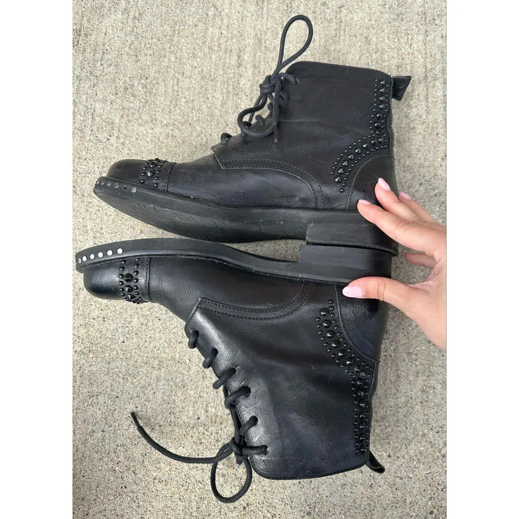 Just Juice Leather Studded Combat Booties - Size 37