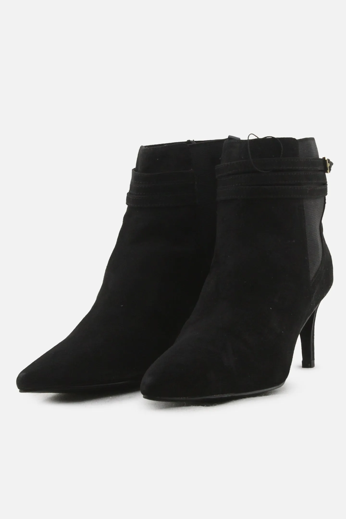 Mango Stretchable Buckle Straps Stilettos Heels Ankle Boots | Suede