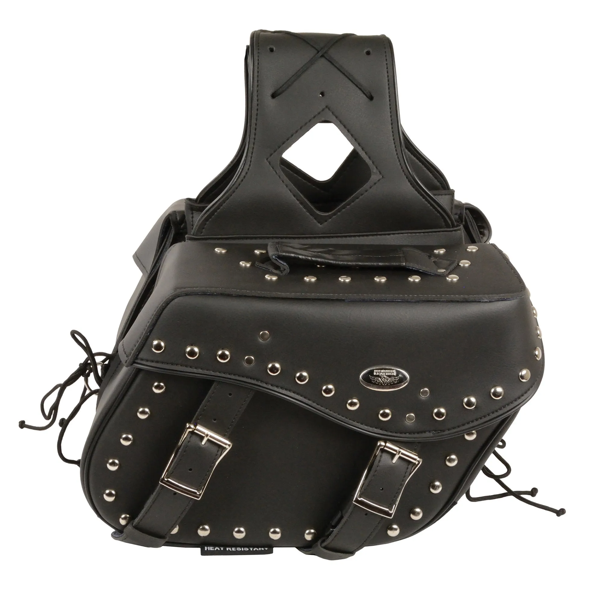 Medium Zip-Off PVC Studded Throw Over Saddle Bag (13X10X6X19)