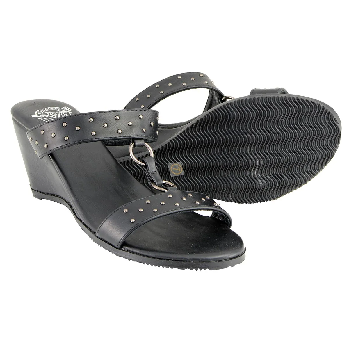 Milwaukee Leather MBL9450 Women's Black Studded Double Strap Fashion