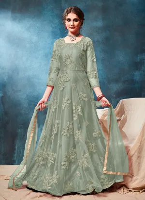 Mint Green Bunch Embroidered Casual Anarkali Suit