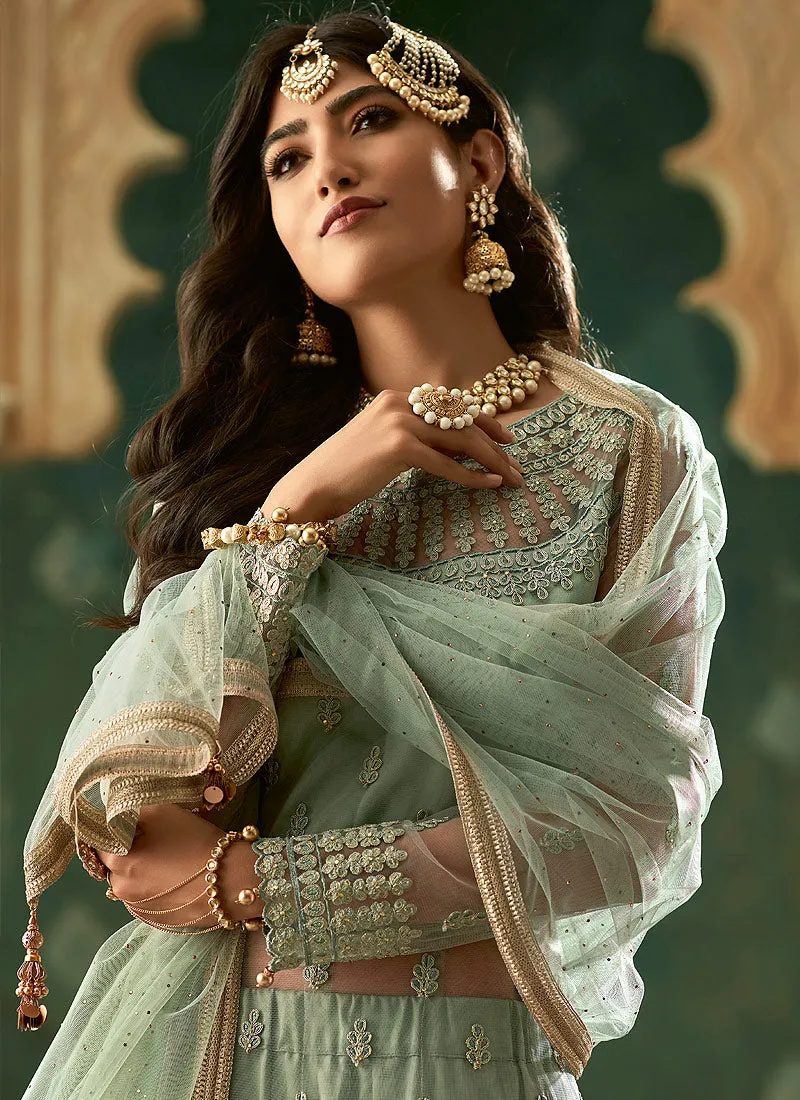 Mint Green Designer Wedding Lehenga Style Anarkali Suit