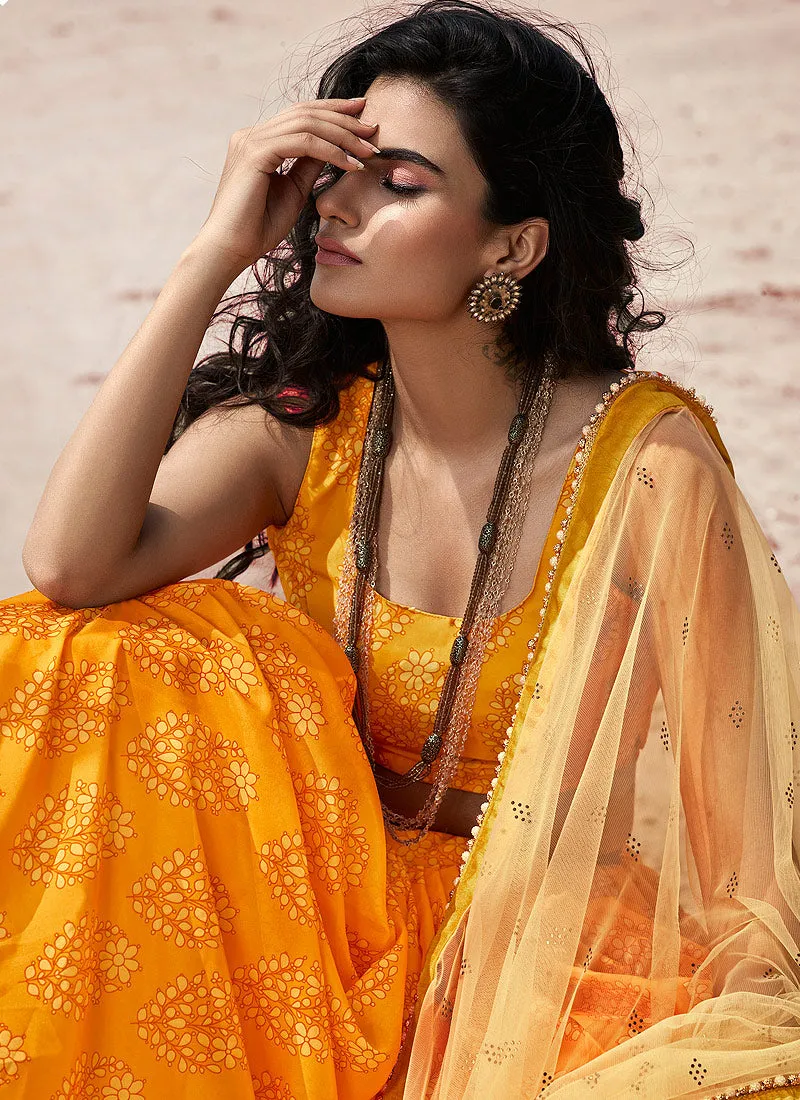 Mustard Yellow Digital Printed Lehenga Choli