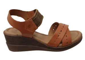 New Face Emily Womens Comfortable Leather Wedge Sandals Made In Brazil