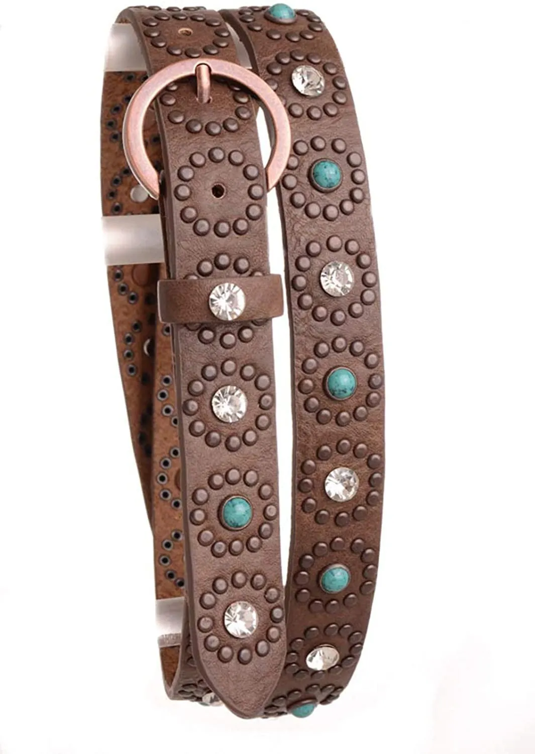 Nomad Creek Women's Turquoise Rhinestone Studded Leather Belt