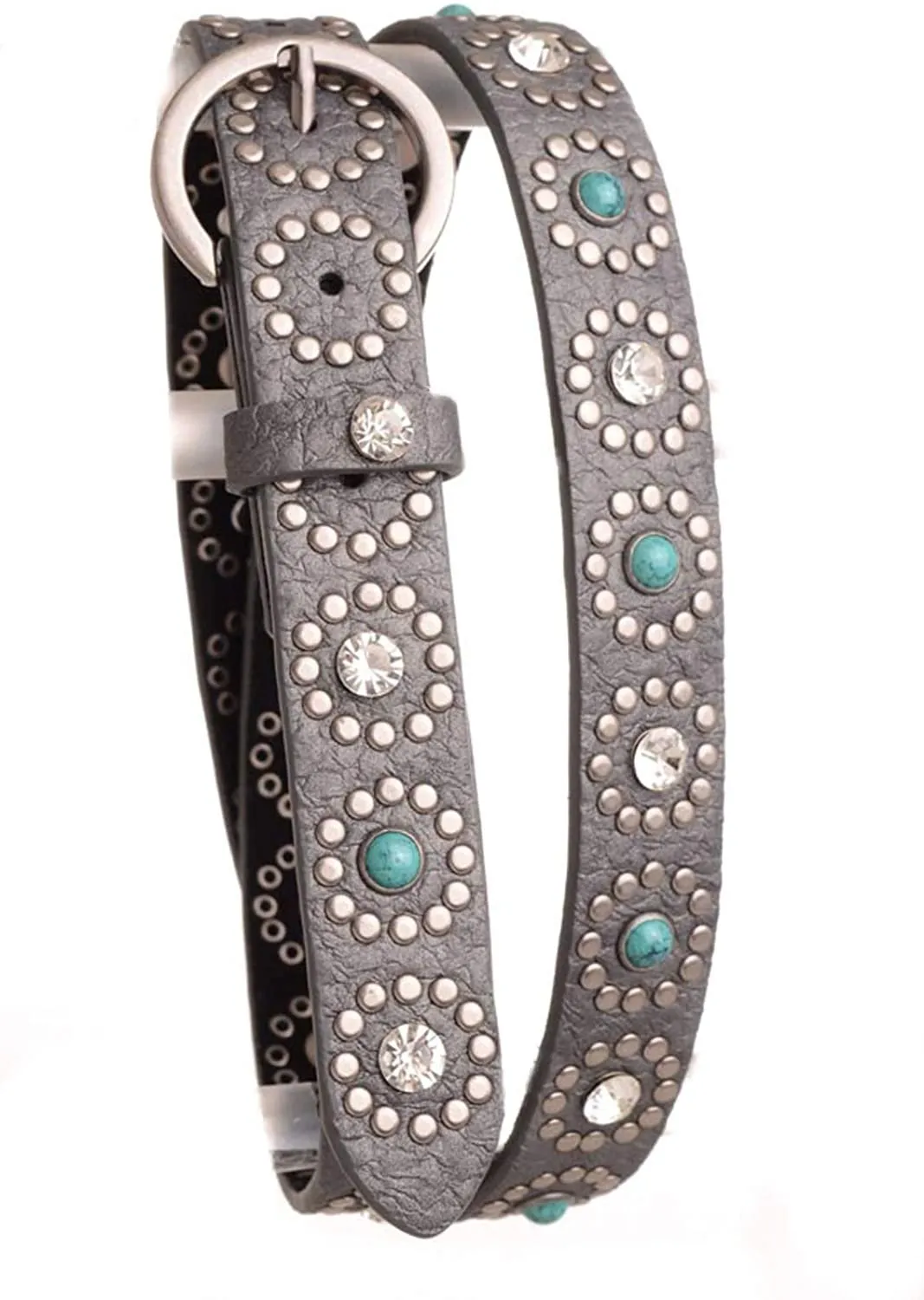 Nomad Creek Women's Turquoise Rhinestone Studded Leather Belt