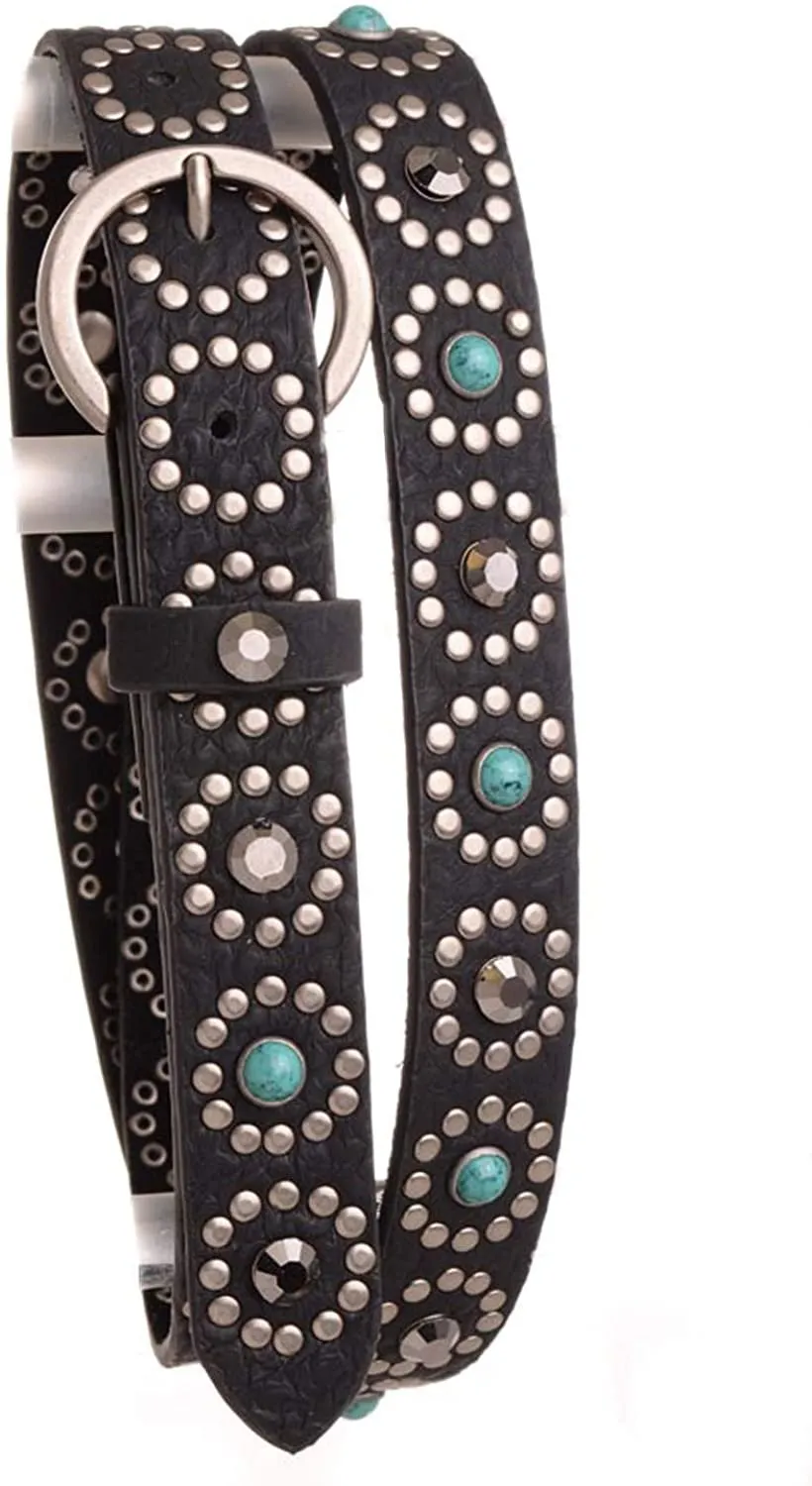 Nomad Creek Women's Turquoise Rhinestone Studded Leather Belt