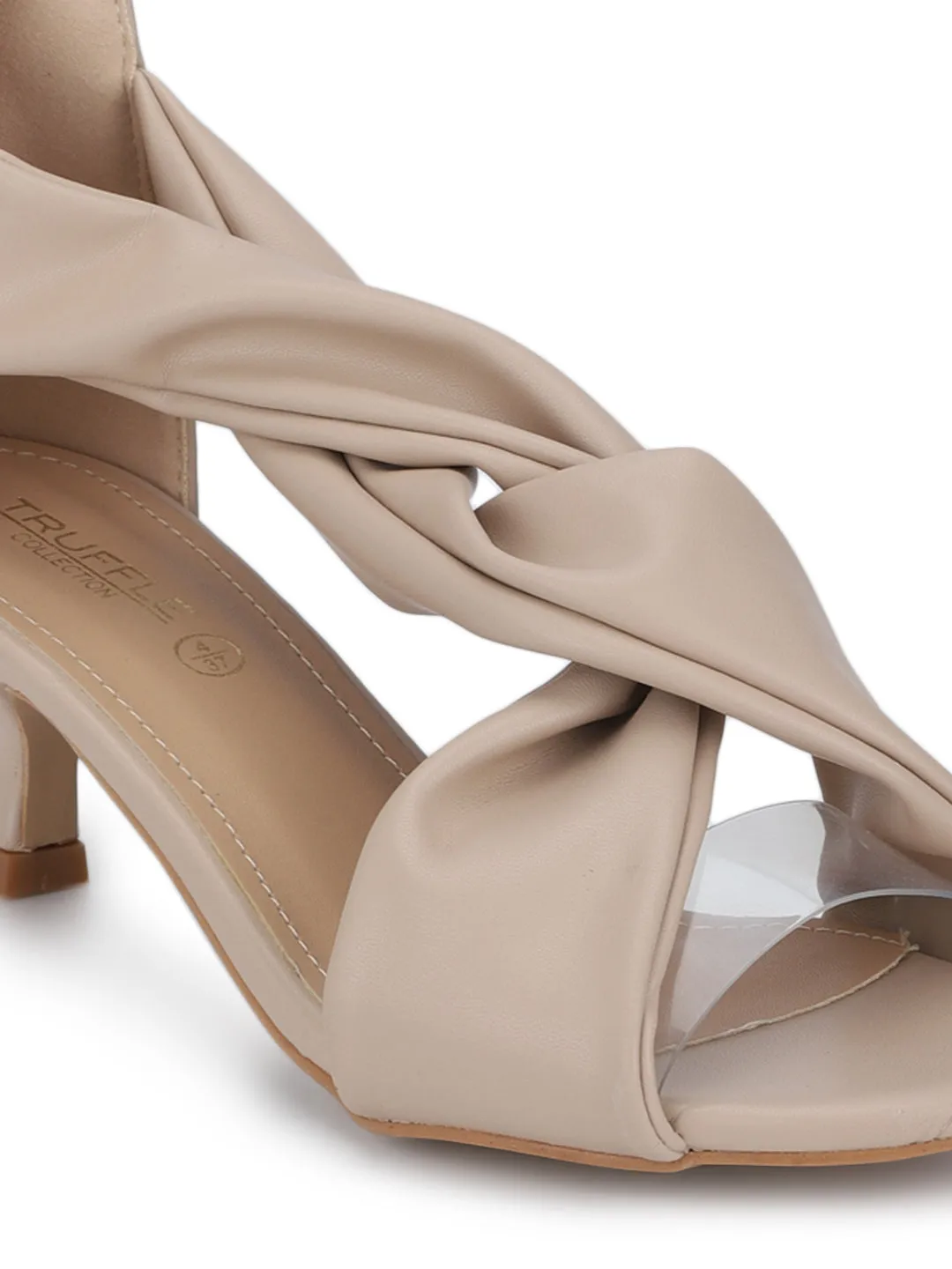 Nude PU Twisted Strap Low Heel Stilettos