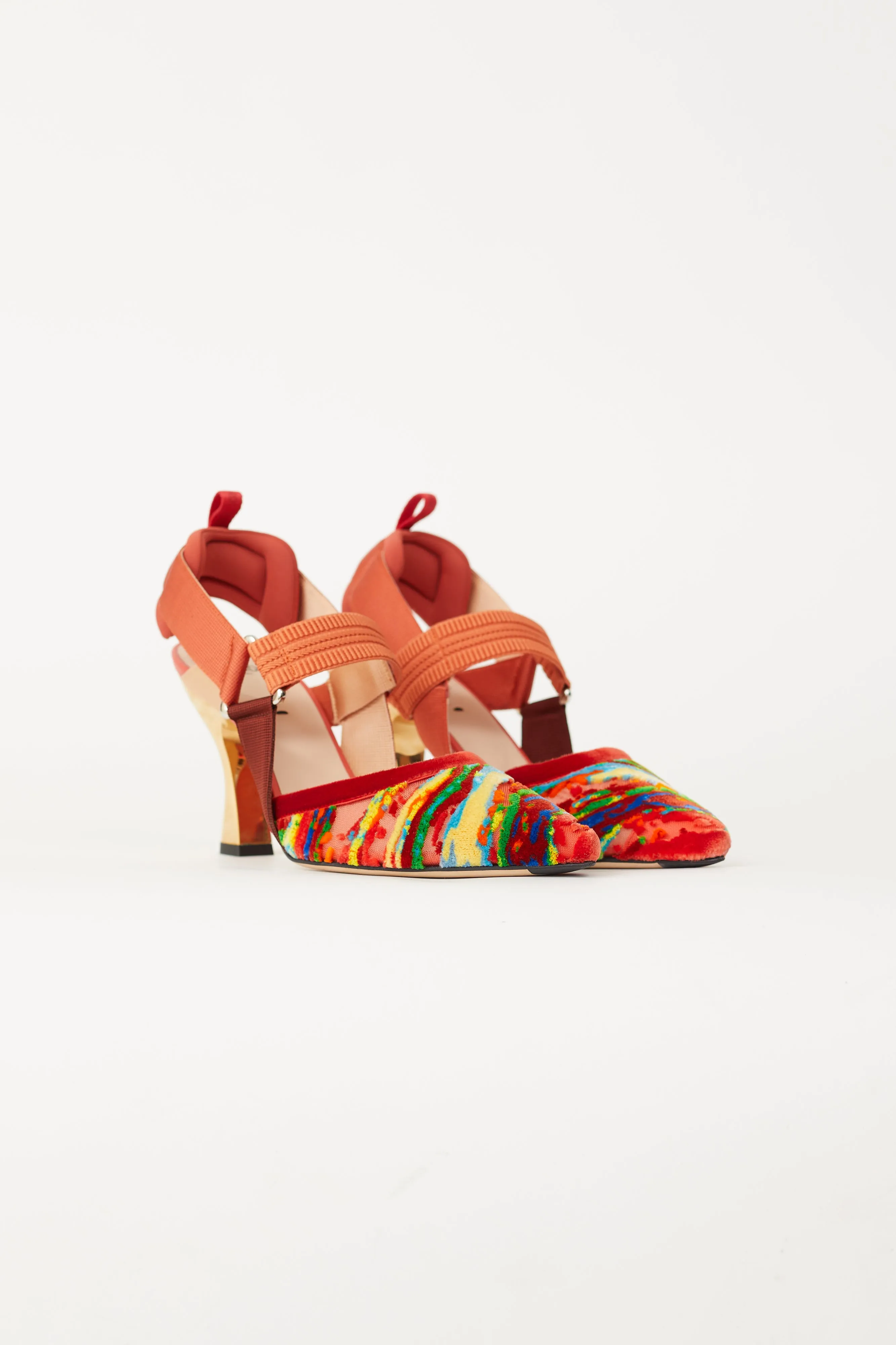 Orange Multi Colibri Velvet Slingback Heel