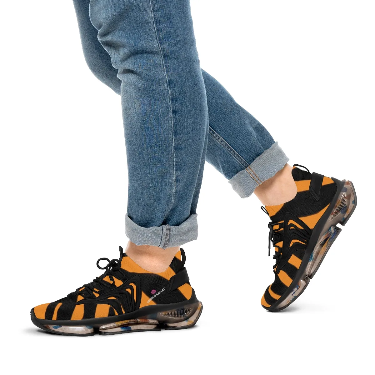 Orange Zebra Print Men's Shoes, Best Zebra Stripes Animal Print Comfy Men's Mesh Sports Sneakers