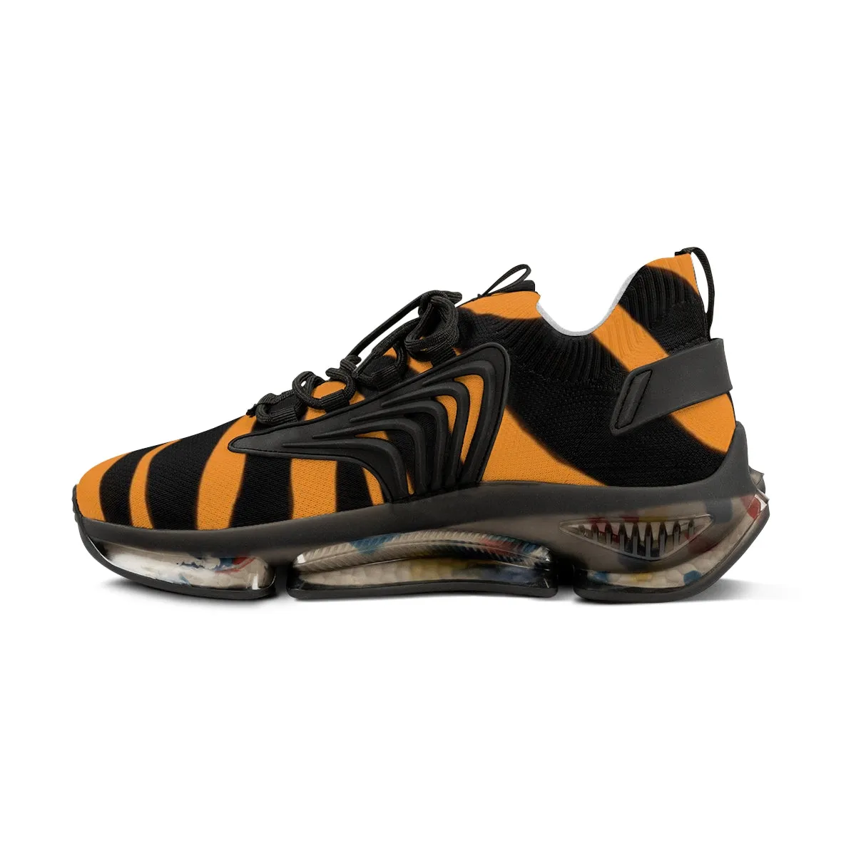 Orange Zebra Print Men's Shoes, Best Zebra Stripes Animal Print Comfy Men's Mesh Sports Sneakers