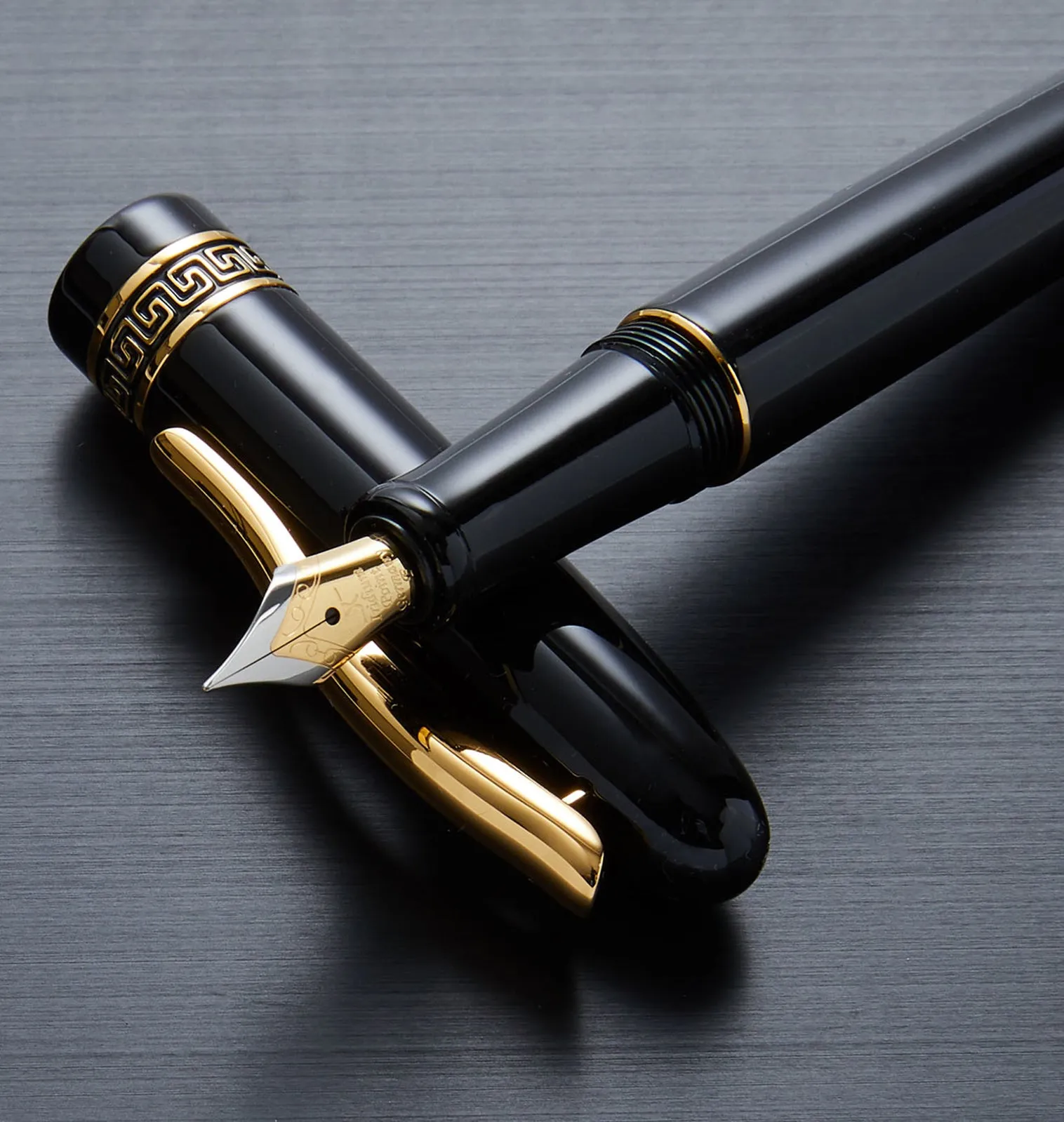 Phantom Hand-Enameled Brass Fountain Pen (Fine Nib) - Classic Black