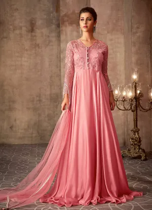 Pink Embroidered Party Wear Anarkali Gown