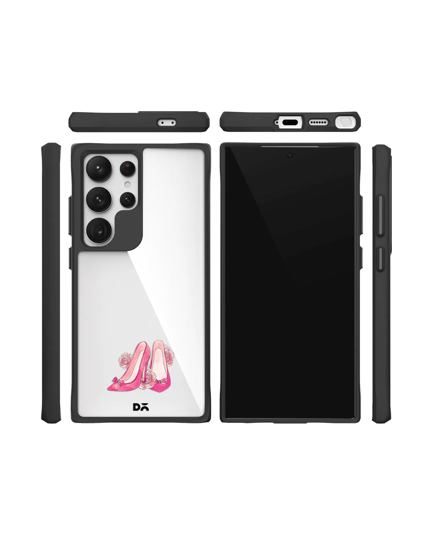 Pink Stilettos Black Hybrid Clear Case Cover For Samsung Galaxy S24 Ultra