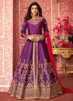 Purple And Golden Anarkali Lehenga Suit