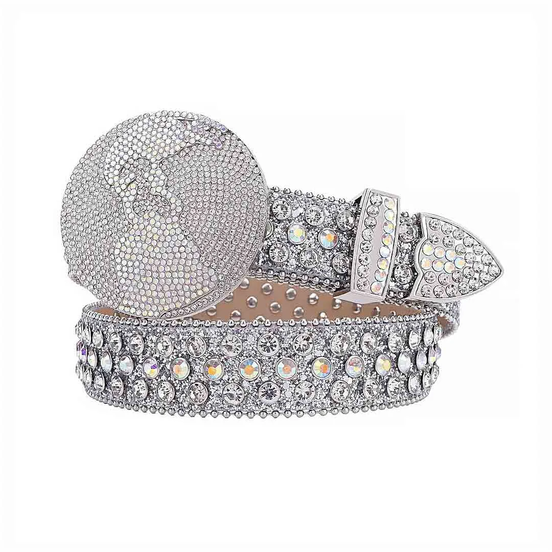 Rhinestone Globe Buckle With Silver & Crystal Studded Belt