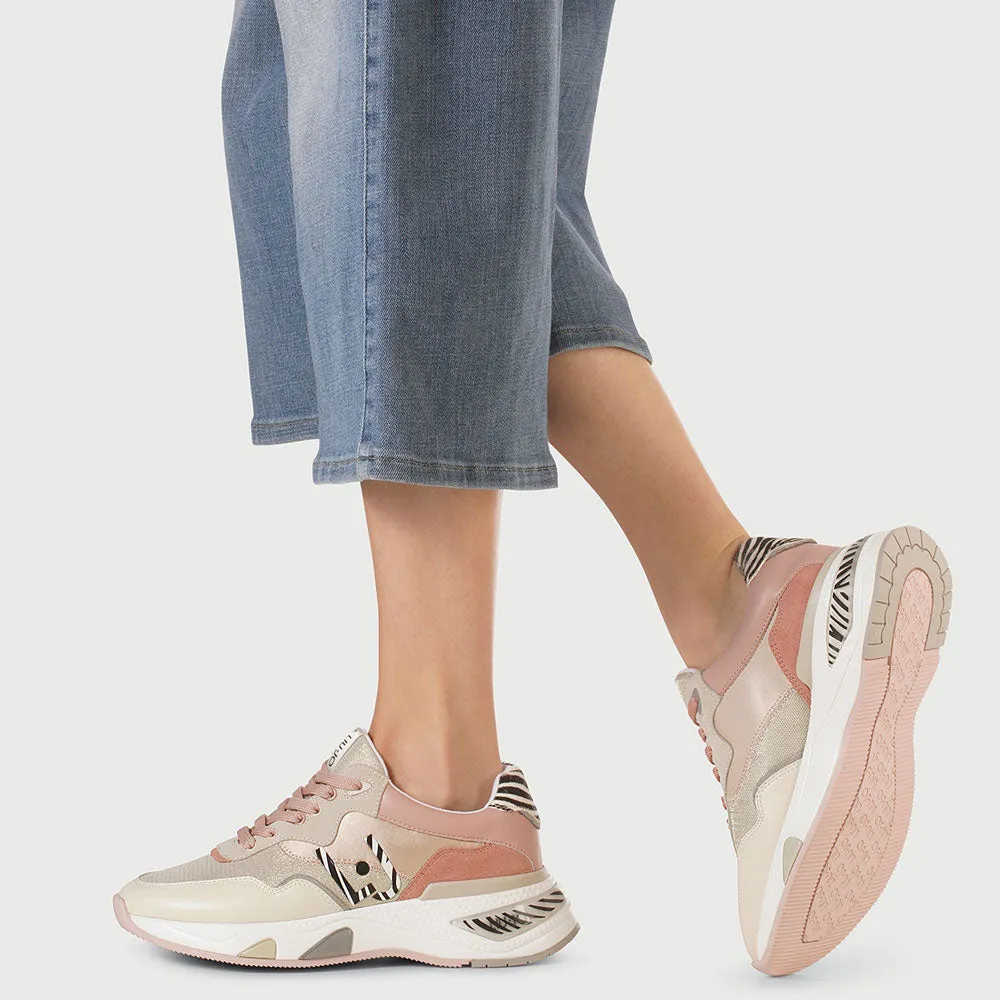 Scarpe Donna LIU JO Sneakers in Mesh Suede e Raso colore Rosa e Animalier