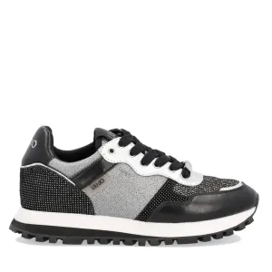 Scarpe Donna LIU JO Sneakers in Suede e Mesh Lamè colore Nero e Argento