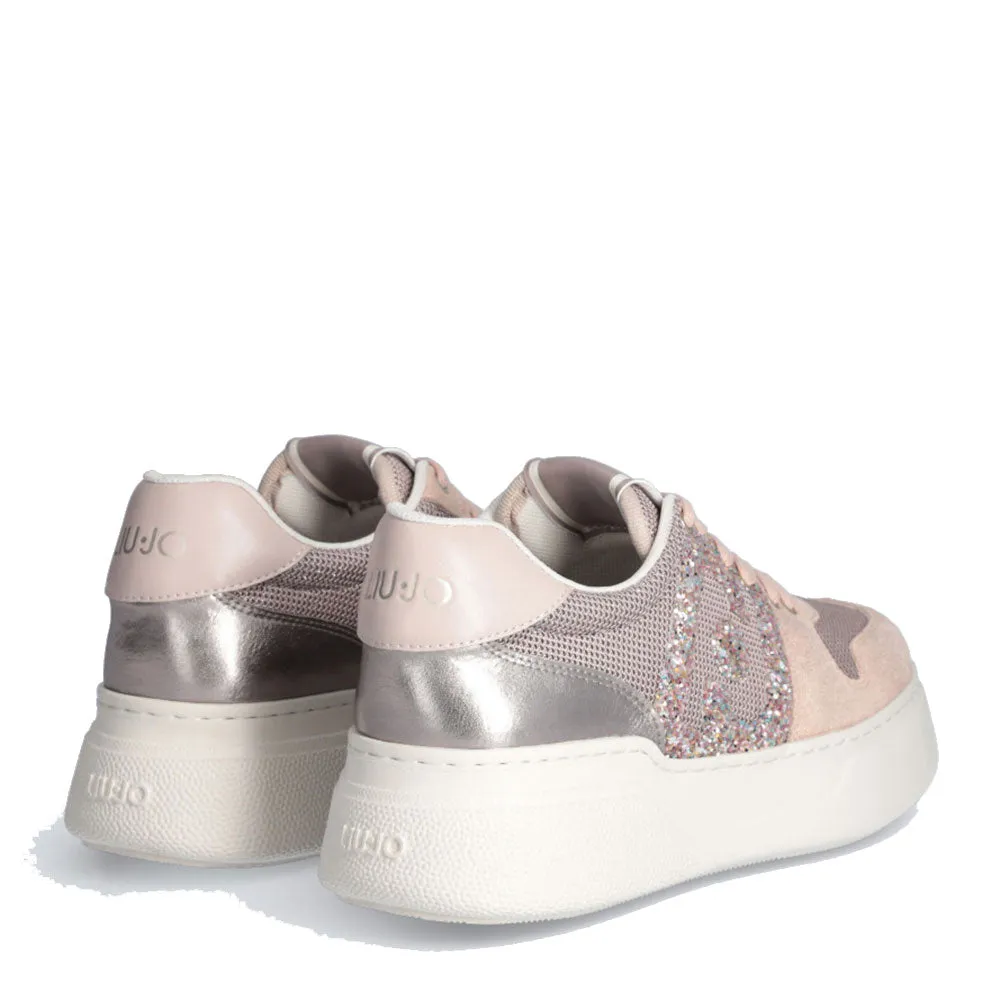 Scarpe Donna LIU JO Sneakers Tami 10 in Brighty Mesh con Maxi Logo Glitter color Mauve