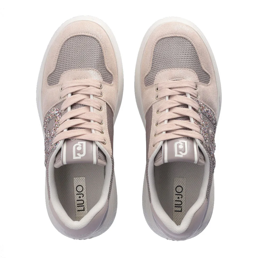 Scarpe Donna LIU JO Sneakers Tami 10 in Brighty Mesh con Maxi Logo Glitter color Mauve