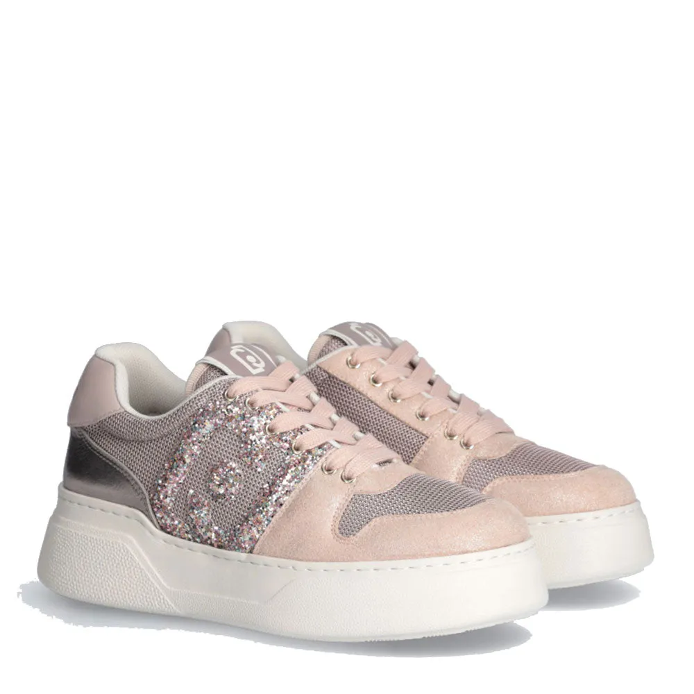 Scarpe Donna LIU JO Sneakers Tami 10 in Brighty Mesh con Maxi Logo Glitter color Mauve