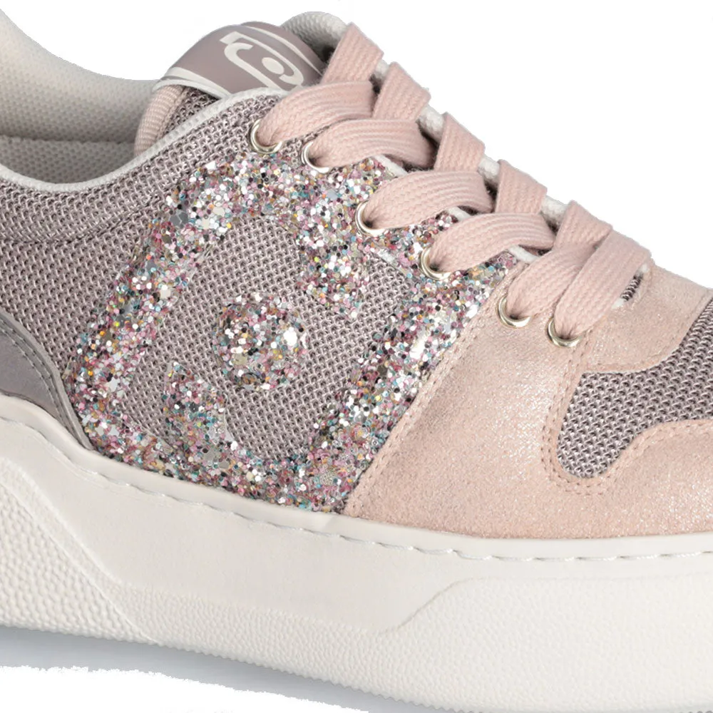 Scarpe Donna LIU JO Sneakers Tami 10 in Brighty Mesh con Maxi Logo Glitter color Mauve