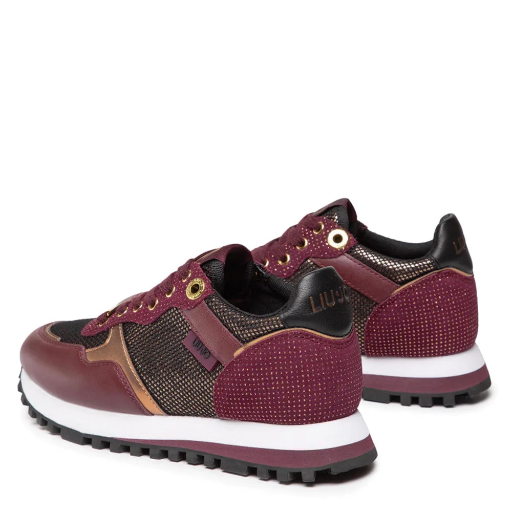 Scarpe Donna LIU JO Sneakers Wonder 01 in Suede Glitter e Mesh Bordeaux e Bronze