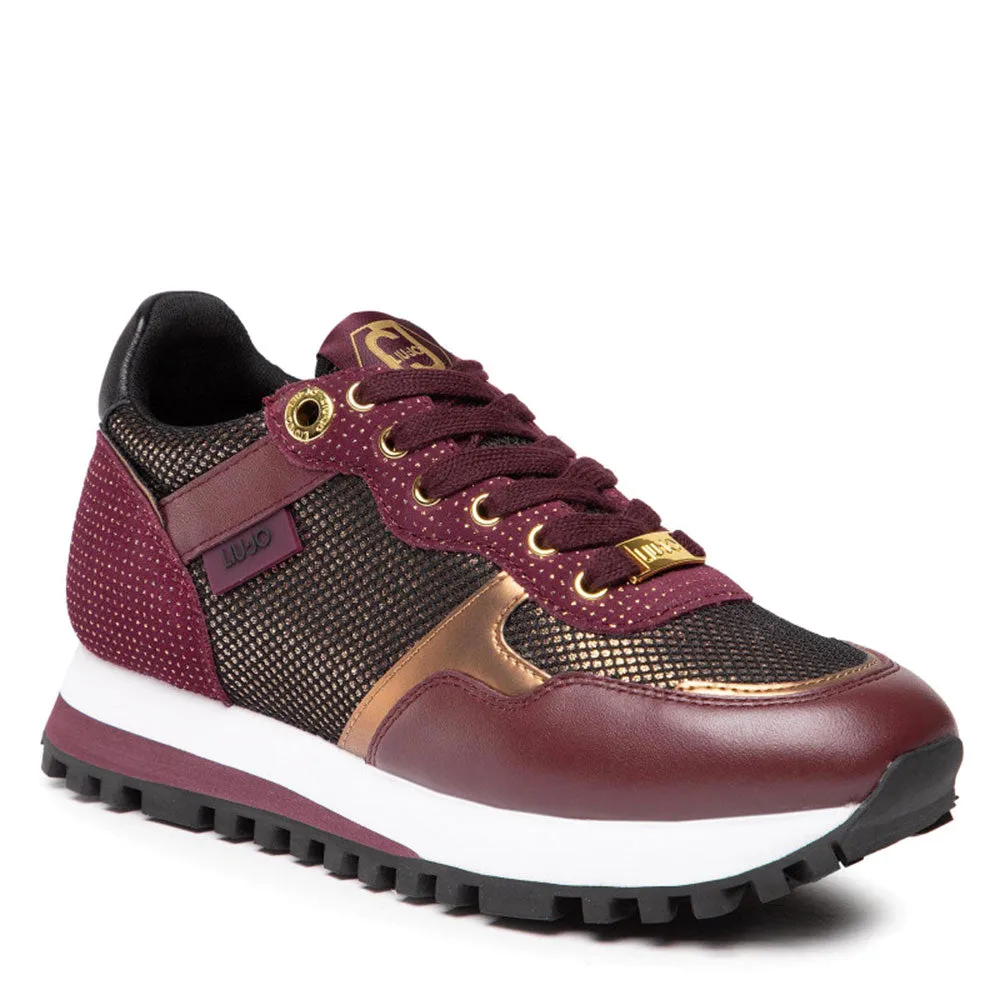 Scarpe Donna LIU JO Sneakers Wonder 01 in Suede Glitter e Mesh Bordeaux e Bronze