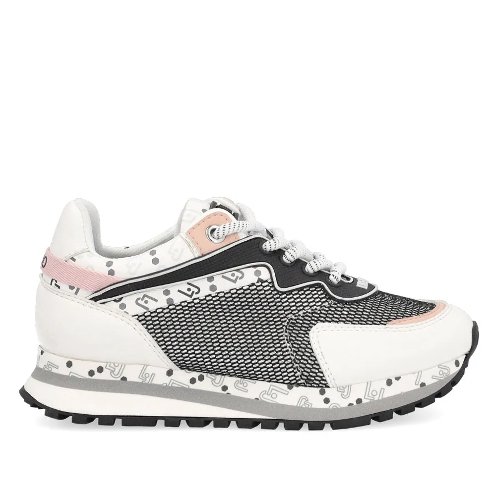 Scarpe Junior LIU JO linea Wonder 163 Sneakers in Tessuto Mesh e Pelle Bianco e Nero