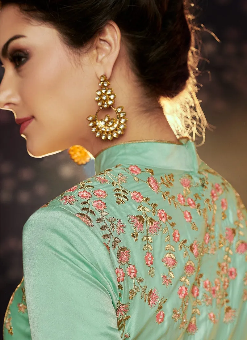 Sea Green Double Layered Embroidered Anarkali Suit