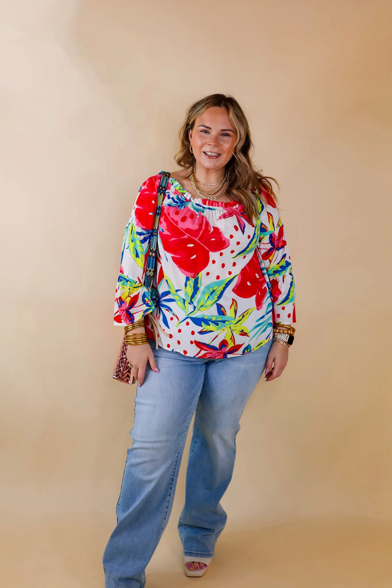 Seas The Day Floral Off The Shoulder Blouse in White