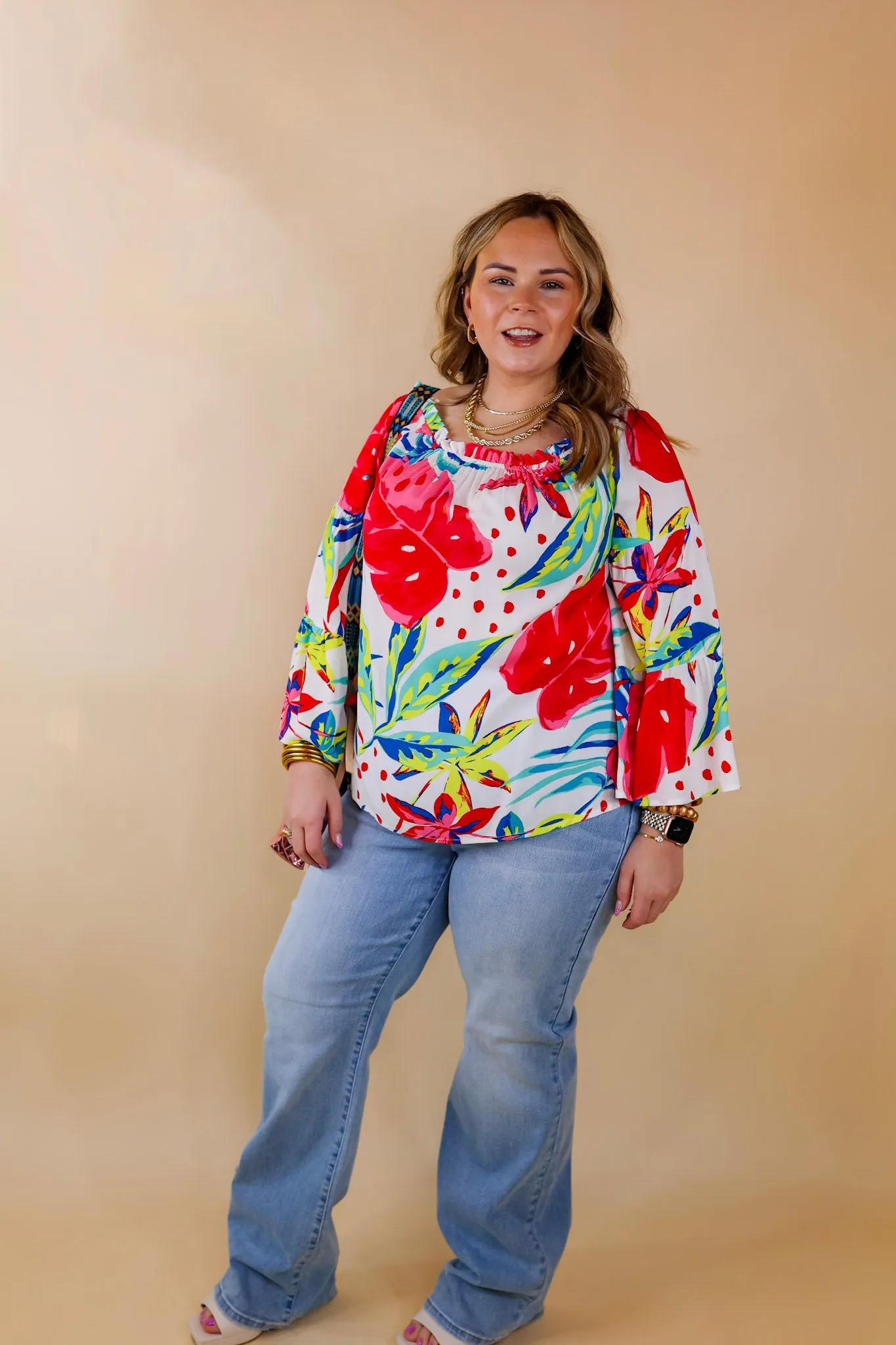 Seas The Day Floral Off The Shoulder Blouse in White