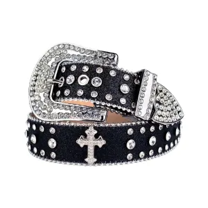 Shiny Black Strap With Cross & Crystal Studded Rhinestone Belt