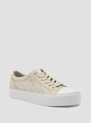 Silver Beige Nortin Logo Low Top Sneakers