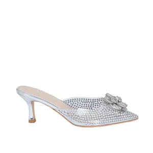 Silver Studded Mules with Crystal Bow | 495L-S